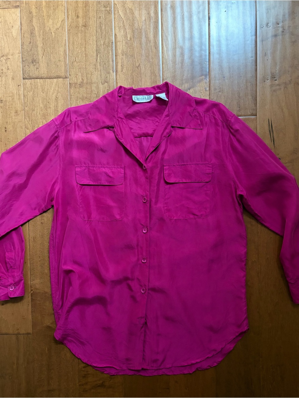 Vintage magenta silk shirt with flap pockets